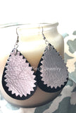 Silver and Black Textured Teardrop Leather Earrings