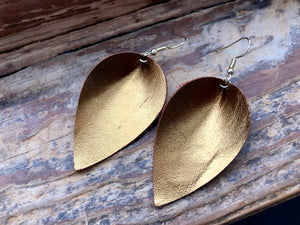 Brassy Gold Genuine Leather Leaf Earrings