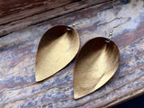 Brassy Gold Genuine Leather Leaf Earrings