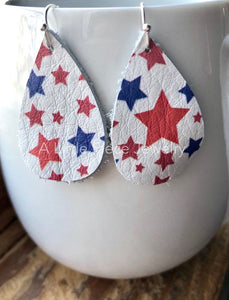 Patriotic Star Fourth of July Genuine Leather Earrings