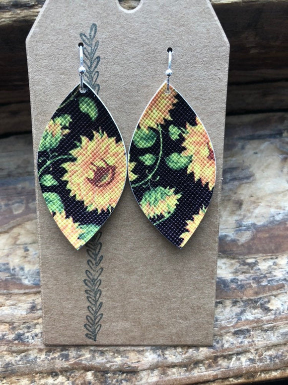 Stand Tall Earrings - Yellow Sunflower in Leaf Shape