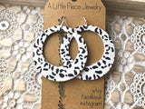 Retro Leather Earrings in Black and White Leopard Print