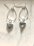 Triangle Teardrop Earrings in Silver Druzy