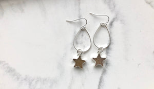 Starry Teardrop Earrings in Silver Druzy
