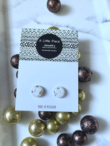 White and Gold Fleck Stud Earrings