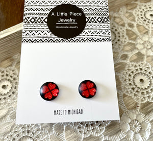 Red and Black Heart / Clover Stud Earrings
