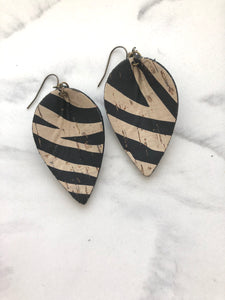 Zebra Leaf Earrings in Cork and Genuine Leather