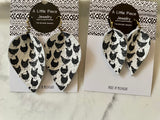 Small Chicken Leather Earrings in Black and White Teardrops