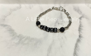 JESUS Wordy Bracelet - Stackable in Black and Silver