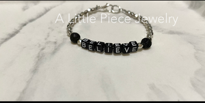 BELIEVE Wordy Bracelet - Stackable in Black and Silver