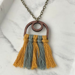 Mustard and Gray Macrame Necklace
